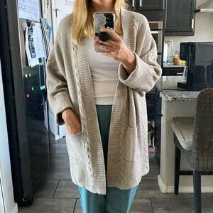 Estelle Oversized Warm Cable Knit Cardigan with Tie